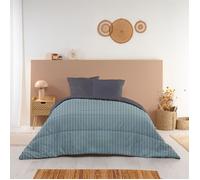 Bleu Calin Couette Imprimée Chaude Soumaya 220x240cm Lit 2 Places - Microfibre - Édredon 350g/m² - Fabriqué en France, Certifiée Oeko-Tex - Bleu Paon/Gris Ardoise
