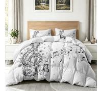 Couette Imprimée Classique Minimaliste avec 2 Taies Motif Plantes Fleurs Notes De Musique, Édredon Réversible sans Housse 200 x 200 cm 4 Saisons, Microfibre Douce et Hypoallergénique Couette