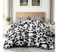 Couette Imprimée Dessin Animé Mignon avec 2 Taies Motif Animaux Pandas Géants, Édredon Réversible sans Housse 200 x 200 cm 4 Saisons, Microfibre Douce et Hypoallergénique Couette