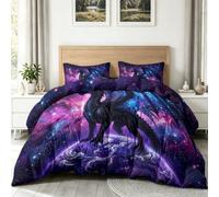 Couette Imprimée Fantasy Sombre avec 2 Taies Motif Dragon Noir Ciel Étoilé Planètes Étoiles, Édredon Réversible sans Housse 220 x 240 cm 4 Saisons, Microfibre Douce et Hypoallergénique Couette