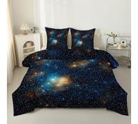 Couette Imprimée Galaxie étoilée - Couette 240x260 pour 2 Personnes Réversible - Edredon 260x240 4 Saisons Dessin animé mignon Legere Imprimée et Chaude avec 2 Taies d'oreiller, Espace noir C58