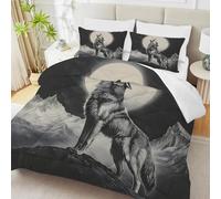 Couette Imprimée Loup Couette 140x200 4 Saisons, Lune Couette 1 Personne Legere et Chaude, Edredon Réversible pour Enfant Decoration Chambre, Thèmes sur Les Animaux Noir