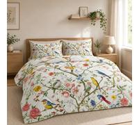 Couette Imprimée Oiseaux Fleurs Couette 220x240 4 Saisons pour 2 Personnes, Couette Réversible sans Housse Décorations De Chambre Edredon avec 2 Taies d'oreiller - Lavable en Machine