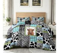 Couette Imprimée Patchwork Vintage avec 2 Taies Motif Motifs Animaux Pois Grilles Formes De Cœur, Édredon Réversible sans Housse 140 x 200 cm 4 Saisons, Microfibre Douce et Hypoallergénique Couette