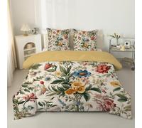 Couette Imprimée Petites fleurs vintage - Couette 240x260 pour 2 Personnes Réversible - Edredon 260x240 4 Saisons Abstrait Legere Imprimée et Chaude avec 2 Taies d'oreiller, Fleurs multicolores C64