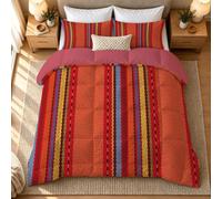 Couette Imprimée Rayure 200x220 Hiver Chaud Épais 400g/m², N1175 | Couette 2 Personnes Imprimée Rouge pour Lit 90x190 cm, Couette Hiver Réversible sans Housse Doux avec 1 Taie d'oreiller