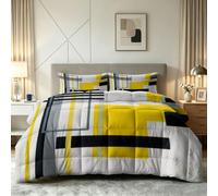 Couette Imprimée sans Housse 200x200 cm Moderne Minimaliste Couette 4 Saisons Lavable, Doux et Chaud, Édredon Réversible Motif Rectangle Lignes Géométrique pour Garçons et Filles