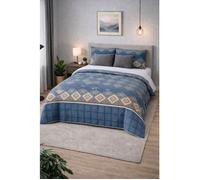 Couette légère imprimée Ethnic blue / Non tissé blanc - 1 ou 2 personnes 200 x 200 - MORTREUX