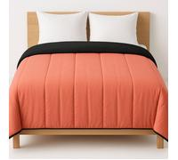 Couette légère - MORTREUX - 240 x 260 cm - Corail et Noir - Spécial été - Lavable en machine