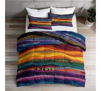 Couette Matelassée 3 Pièces 200 x 200 cm, Moderne Abstrait Doux Couette pour Enfant Garçons Filles, Géométrique Bandes Ondulées Blocs De Couleur Réversible Parure de lit et 2 Taies d'oreiller, Coloré