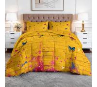 Couette Matelassée Imprimée 4 Saisons Campagne Architecture Mur De Briques 140 x 200 cm Douce Léger et Chaud Couette sans Housse 1 Personnes, Edredon Réversible pour Grand Lit et Couple, Jaune