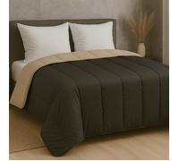 Couette - MORTREUX - Bicolore Noir/Taupe - 220 x 240 cm - 350 g/m² - Lavable en machine