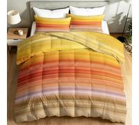 Couette Motif Minimaliste Rayé 200 x 200 cm, Rayures en Dégradé Horizontal Imprimée Couette Matelassée Douce et Respirante, Couleur Orange 4 Saisons Parure de lit avec 2 taies d'oreiller 65x65 cm