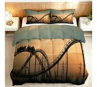 Couette Réversible 160x200cm Montagnes Russes Du Parc D'Attractions Sunset Couette 4 Saisons Couettes Matelassée Dessus De Lit Boutis Couvre-Lit Édredon Couettes Chaude Épais Imprimée Pompon