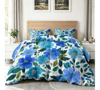 Couette Réversible 200 x 200 cm Floral Feuilles Couette 4 Saisons sans Housse, Scandinave Frais Douce Imprimée Couettes Matelassée avec 2 Taies d'oreiller pour Garçons et Filles, Blanc