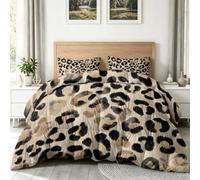 Couette Réversible 200 x 200 cm Texture Motif Léopard Couette 4 Saisons sans Housse, Moderne Abstrait Douce Imprimée Couettes Matelassée avec 2 Taies d'oreiller pour Garçons et Filles, Noir