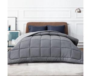 Couette réversible Unyqoos® pour toutes saisons, 240 x 220 cm – Gris, confort pour les 4 saisons, garnissage de 300 g/m², douce et chaude, 8 attaches d'angle, lavable en machine
