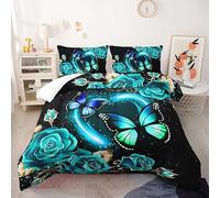 Couette Rose Turquoise Animaux Couette Epaisse Polyeste Couette Tres Chaude Respirante Edredon Duvet Lavable Couette Imprimée 200x200 4 Saisons Couette 2 Personnes+2 Taies d'oreiller(50x75cm)