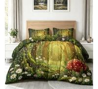 Couette sans Forêt Fantaisie, Couette Imprimée 2 Personnes Réversible 4 Saisons Jungle Magique Mystérieuse Edredon 200x200cm - Parure de lit pour Ados Garçons Adultes avec 2 Taies d'oreiller