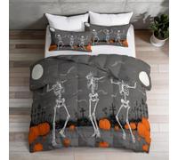 Couette sans Housse 220 x 240 cm Gris Gothique Halloween 2 Personnes | Crânes Citrouilles Croix Imprimée 4 Saisons Douce Lavable Duvet Couette, Edredon Légère Chaude Réversible Couette