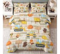 Couette sans Housse 240 x 260 cm Engins De Chantier Matelassée | Microfibre Douce Rouleau Compresseur Chariot Élévateur Dessin Animé Quiltée Parure de Lit, Lavable Machine Respirante
