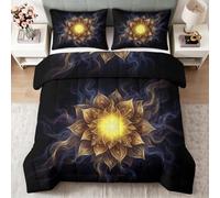 Couette sans Housse 240 x 260 cm Fantaisie Floral Matelassée | Microfibre Ultra Douce Noir Or Fleur Mystérieux Imprimée Quiltée Parure de Lit, Lavable en Machine Respirante