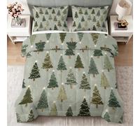 Couette sans Housse 240 x 260 cm Rustique Sapin De Noël Matelassée | Microfibre Ultra Douce Vert Sauge Noël Imprimée Quiltée Parure de Lit, Lavable en Machine Respirante