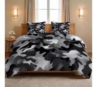Couette sans Housse 4 Saisons Abstrait Militaire, Réversible Édredon en Lavable 200 x 200 cm Industriel Camouflage Géométrique - Linge de Lit d'Été, Légère et Chaude avec 2 Taies d'oreiller