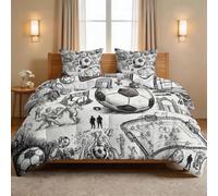 Couette sans Housse Dessiné Main Gribouillage, Couette Imprimée 2 Personnes Réversible 4 Saisons Sport Football Edredon 200 x 220 cm Parure de lit avec 2 Taie d'oreiller pour Enfants Adulte Foyer