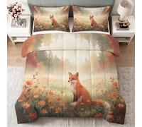 Couette sans Housse Lavable en Machine Automne Romantique | Forêt Amas De Fleurs Renard Couette Légère et Respirante, Piquage Antidéplacement Hypoallergénique, 240 x 260 cm