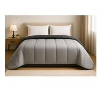 Couette tempérée - MI SAISON - 240x260 cm - Gris Foncé/Gris Clair - Polyester creux siliconé