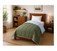 Couette ultra légère Vert olive / Bleu ciel - 1 personne 140 x 200 - MORTREUX