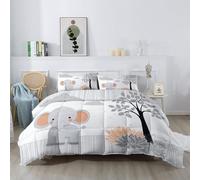 Couettes Animal Éléphant Nuage Imprimée 200 x 200 cm Réversible Couette Design Minimaliste Dessin animé 4 Saisons - Gris Et Rose Couette Matelassée pour Lit 2 Personnes, Edredon Couettes sans Houss