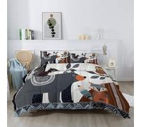 Couettes Animal Ours Écureuil Imprimée 200 x 200 cm Réversible Couette Design Nordique Illustration 4 Saisons - Gris Et Marron Couette Matelassée pour Lit 2 Personnes, Edredon Couettes sans Houss