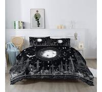 Couettes Église Pleine Lune Gothique Imprimée 155 x 220 cm Réversible Couette Design Fantaisie Gothique 4 Saisons - Noir Et Blanc Couette Matelassée pour Lit 2 Personnes, Edredon Couettes sans Houss