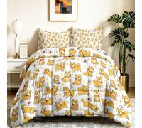 Couettes Imprimée Animaux Chiens Étoiles Cœurs 140 x 200 cm 4 Saisons pour 2 Personnes, Couette Réversible sans Housse Plaid Dessin Animé Mignon Edredon avec 2 Taies d'oreiller - Lavable en Machine