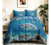 Couettes Imprimée Créatures Marines Requins Récifs Coralliens 200 x 200 cm 4 Saisons pour 2 Personnes, Couette Réversible sans Housse Plaid Photographie De Nature Edredon avec 2 Taies d'oreiller