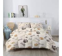 Couettes Patte Os Motif Imprimée 135 x 200 cm Réversible Couette Design Minimaliste Dessin animé 4 Saisons - Beige Et Marron Couette Matelassée pour Lit 2 Personnes, Edredon Couettes sans Houss