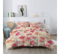 Couettes Plante Feuille d'érable Automne Imprimée 220 x 240 cm Réversible Couette Design Minimaliste 4 Saisons - Rose Et Orange Couette Matelassée pour Lit 2 Personnes, Edredon Couettes sans Houss