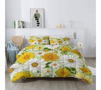 Couettes Plante Fleur Motif Imprimée 200 x 200 cm Réversible Couette Design Vintage Illustration 4 Saisons - Jaune Et Vert Couette Matelassée pour Lit 2 Personnes, Edredon Couettes sans Houss