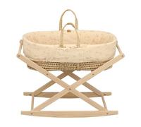 Couffin Bébé En Fibres Naturelles Et Habillage Tissu Avec Support En Pin Massif Beige