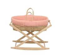 Couffin Bébé En Fibres Naturelles Et Habillage Tissu Avec Support En Pin Massif Rose