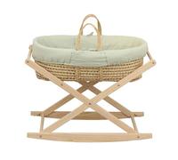 Couffin Bébé En Fibres Naturelles Et Habillage Tissu Avec Support En Pin Massif Vert