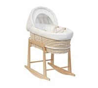 Couffin Moïse en Osier Naturel avec Support à Bascule - Berceau Tressé en Fibres de Maïs - avec Literie en Coton, Doublure Rembourrée et Support en Bois (Couffin, Literie, Capuche et Support)