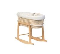 Couffin Moïse en Osier Naturel avec Support à Bascule - Berceau Tressé en Fibres de Maïs - avec Literie en Coton, Doublure Rembourrée et Support en Bois (Couffin, Literie et Support)
