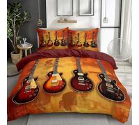 Couleur Orange Set Housse de Couette 200x200 cm Instrument Musique Guitare Électrique Polycoton Parure de Linge de Lit avec Fermeture Éclair, Housse de Couette Parure de lit 1/2 Personnes