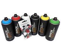 Couleurs de base sprühdosen Lot de 6 x 400 Montana Black - Noir, Blanc, Vert, Bleu, Rouge, Jaune & Vaporisateur de rechange Têtes
