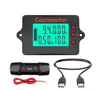 Coulomb Compteur de batterie Testeur de batterie avec affichage 4 en 1 pour la surveillance de la tension et du courant Compatible avec véhicules électriques et alimentations extérieures Noir (50 A)
