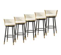 Counter Bar Taboulets Ensemble de 5, Velvet Retals Bringts-Tools avec Dos, chaises de Barre pivotantes à 360 degrés Soutien des tabourets de l'île 330lbs (Blanc-2,65 cm)