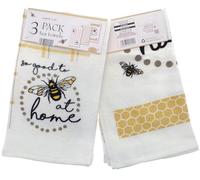 Country Club Lot de 3 torchons de cuisine en velours 100 % coton Motif abeille à la maison